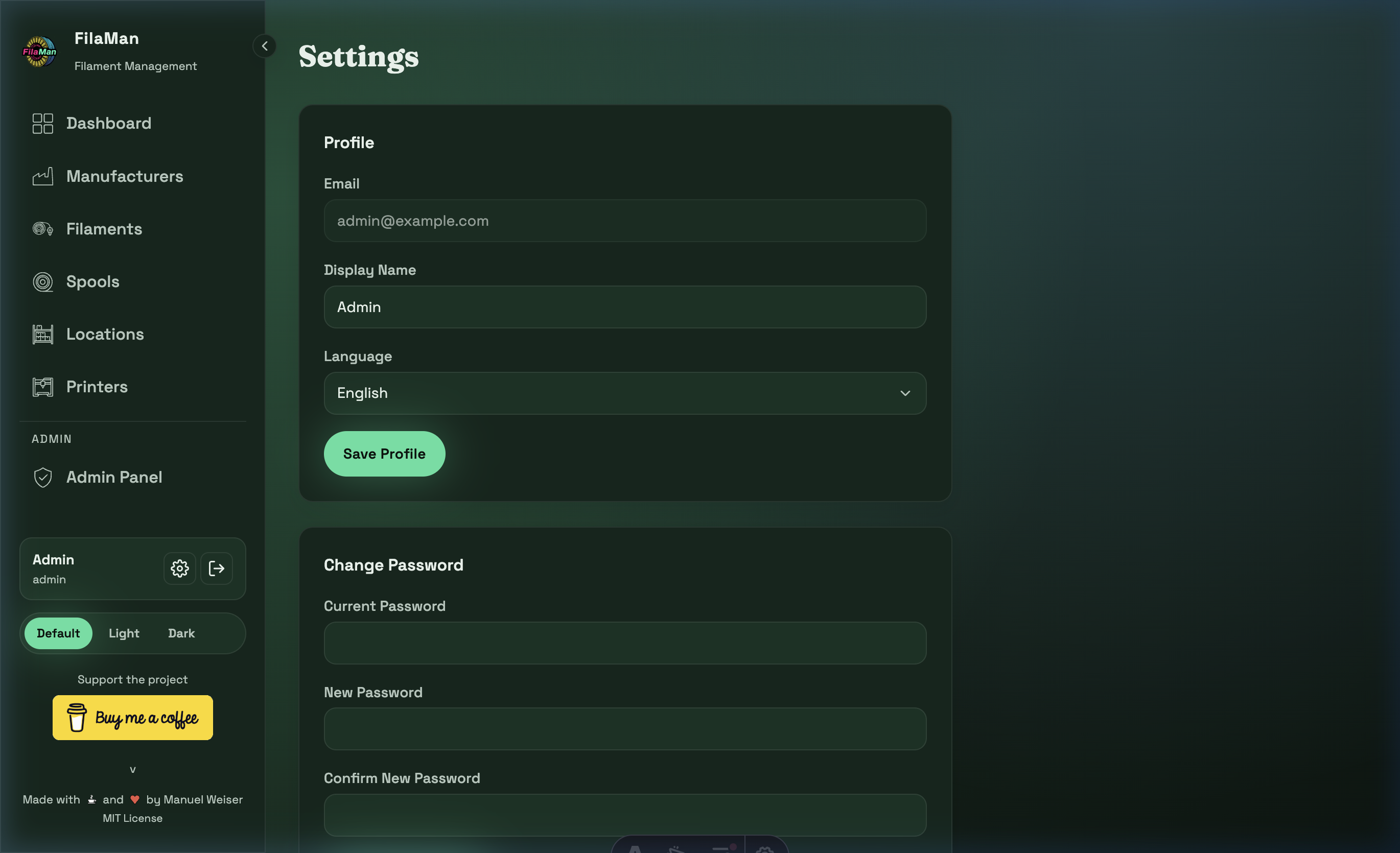 Settings Page